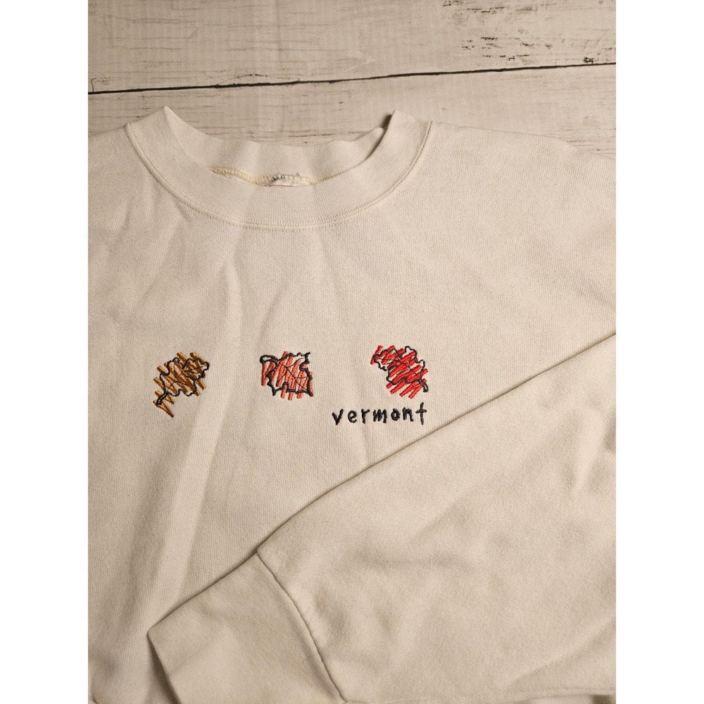 Vintage Delta Vermont Sweatshirt XL White Embroidered Leaf USA Made 90s Fall